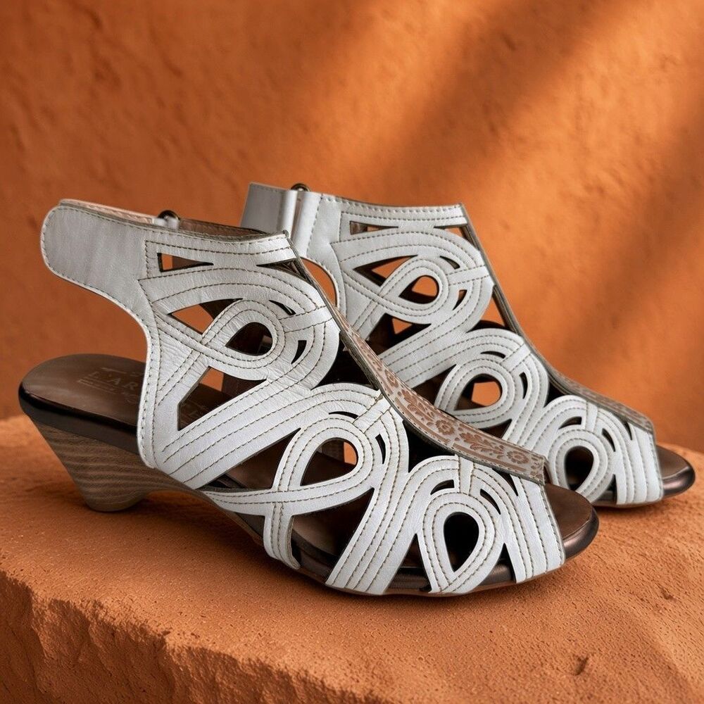 Spring Step L’Artiste Flourish White Leather Sandals Women's Size EU 38 US 7.5-8
